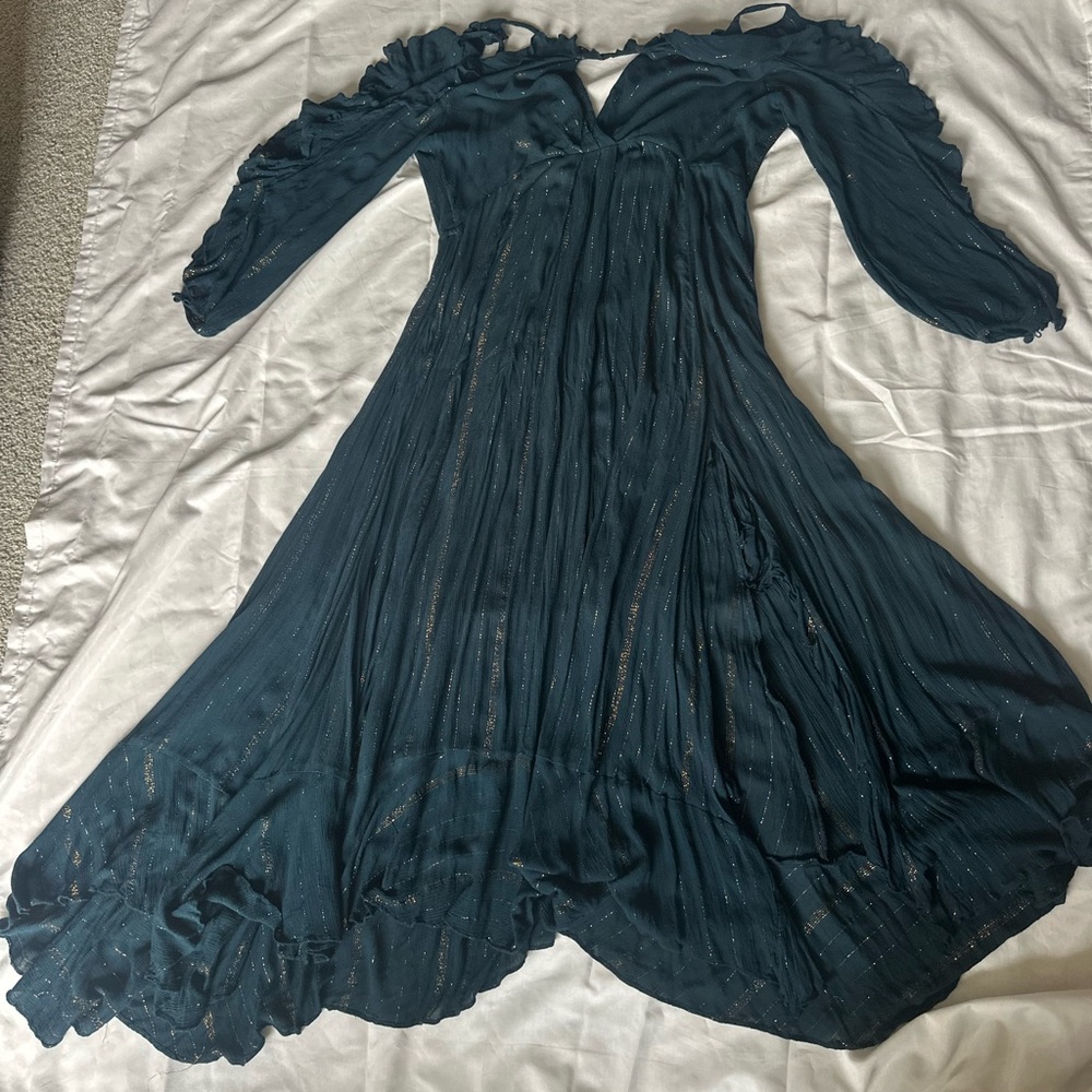 Free People Elegant Dark Teal Long Sleeve Dress